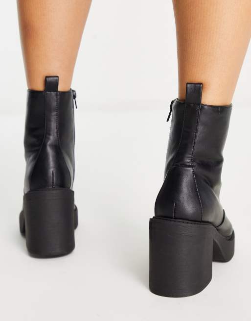 London Rebel square toe mega platform ankle boots in black