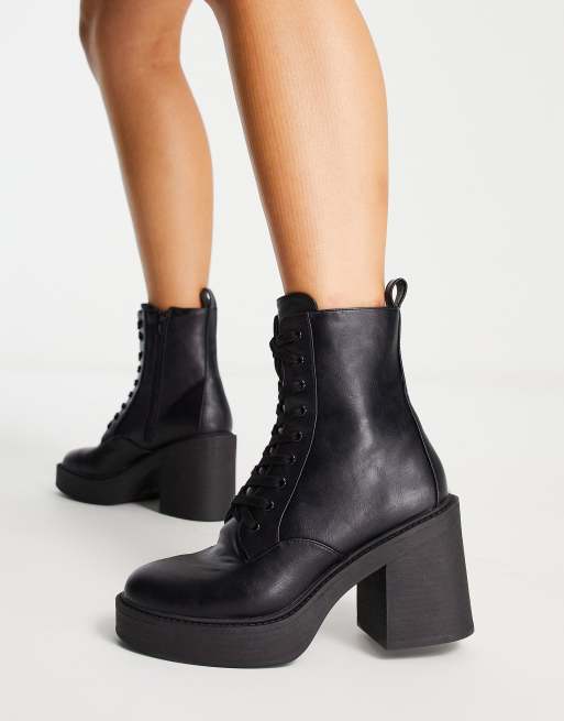 London Rebel square toe mega platform ankle boots in black