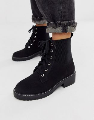 London Rebel lace up flat chunky boots 