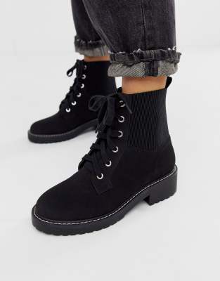 London Rebel lace up flat chunky boots 