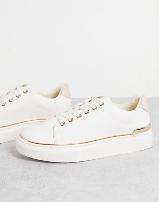 London Rebel lace up metal trim trainers in white