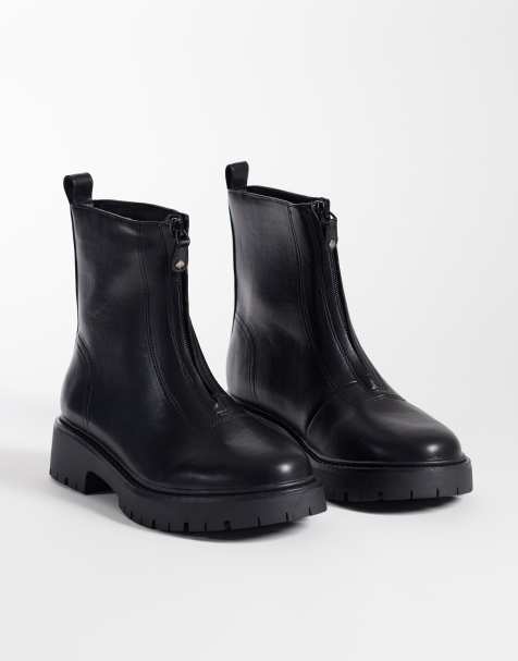 London Rebel large largeur Carolina bottines chunky à zip sur le devant en noir - view 1