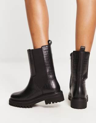 Black croc chunky chelsea hotsell ankle boot