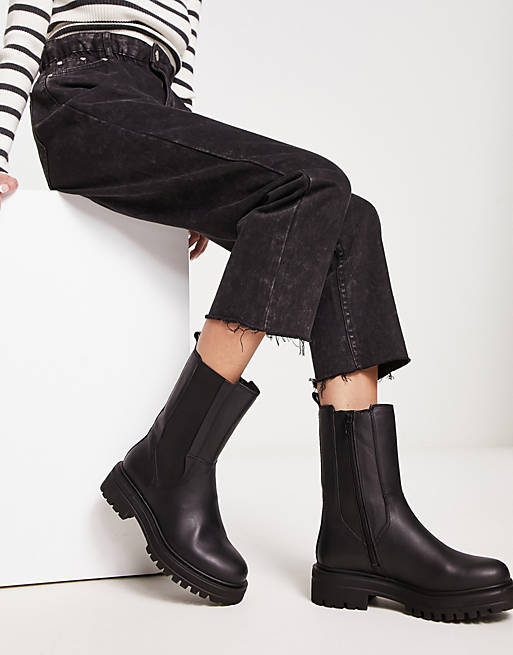 London Rebel Leather chunky chelsea boot in black | ASOS