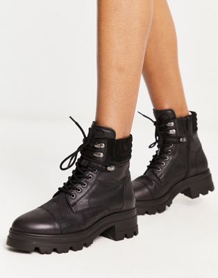 London Rebel Leather chunky hiker boot in black - ASOS Price Checker