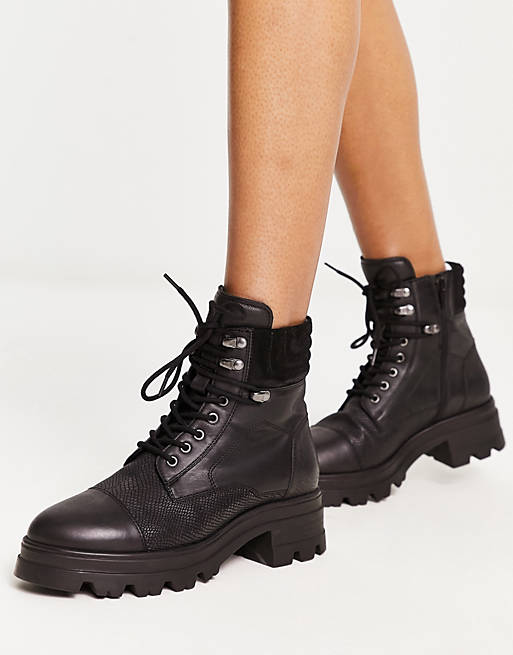 London Rebel Leather chunky hiker boot in black | ASOS