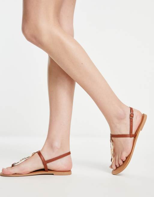 Tan leather discount toe post sandals