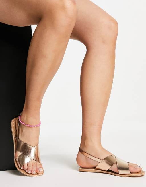 London Rebel leather cross strap flat sandals in rose gold , 3 of 4