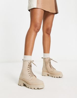 London Rebel Leather drench lace up boot in camel - ASOS Price Checker