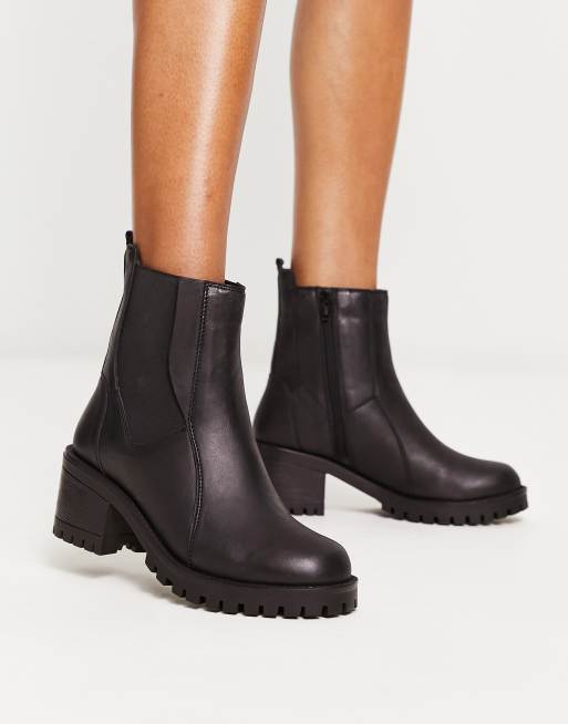 London Rebel Leather heeled chelsea boot in black | ASOS