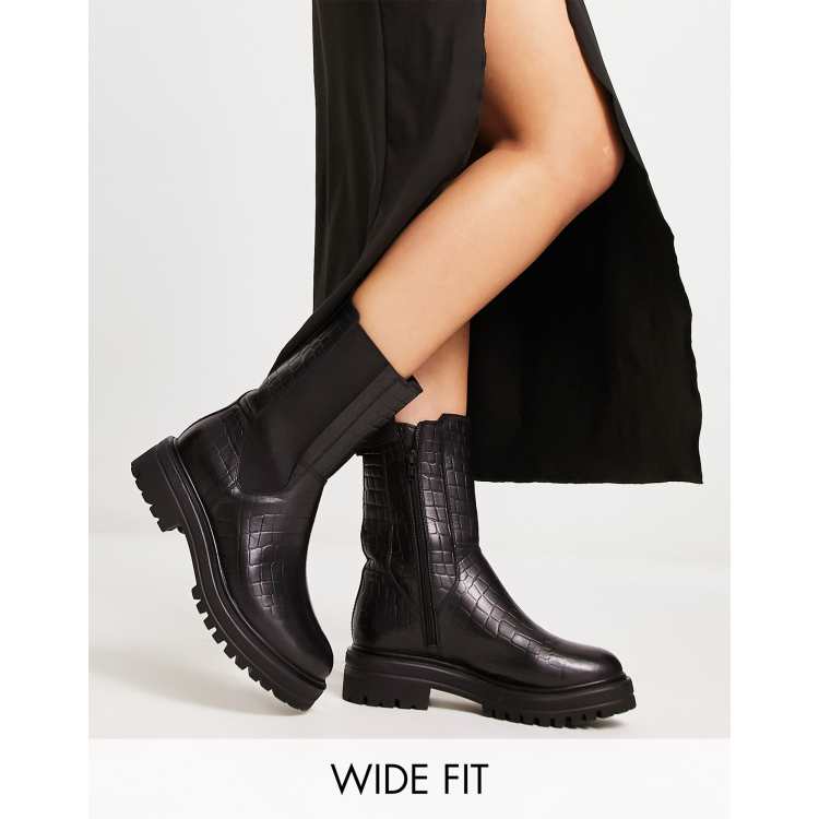 JW Anderson flap pocket zipped boots Neutrals ClassicfuncenterShops London Rebel Leather Wide Fit chunky chelsea boot in black croc