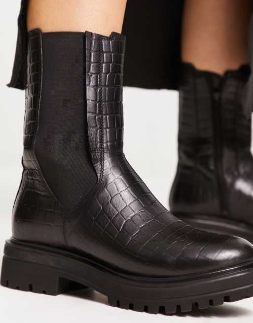 Black chunky croc 2024 embossed ankle boots