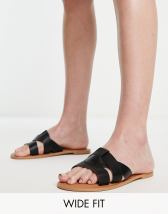 ASOS DESIGN Wide Fit Francis leather woven flat sandals in tan