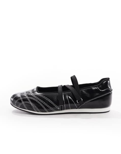 London Rebel Lilian strappy ballet trainers in black - view 1