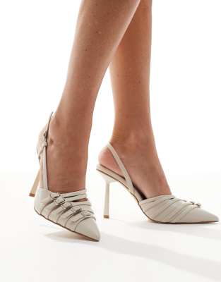  Lillie buckle detail sling back high heels in ecru