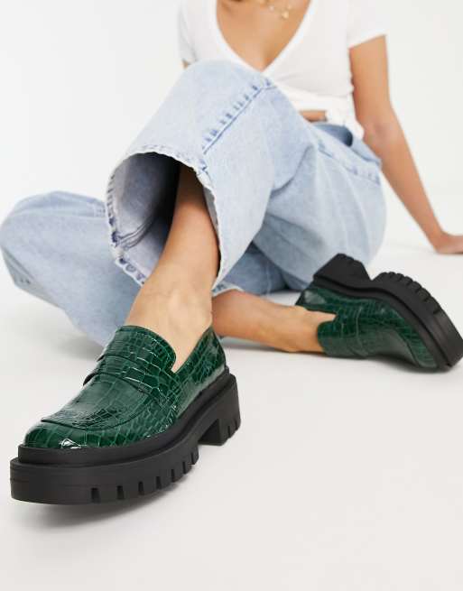London Rebel – Loafer in Kroko-Smaragdgrün mit dicker Sohle, 3 von 4