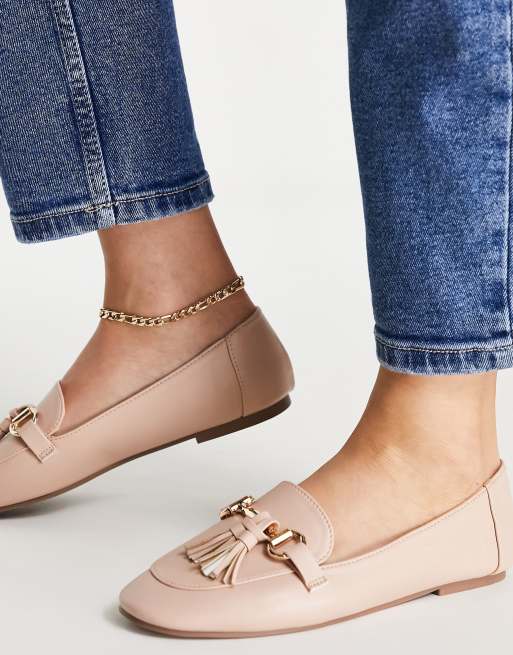 London Rebel - Loafers met metalen afwerking en kwastje in beige