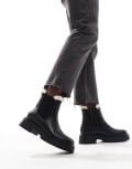 [London Rebel] London Rebel Lois faux fur lined chunky chelsea boots in black 36 Black And Cream