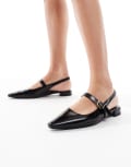 [London Rebel] London Rebel Luna sling back pointed toe flats in black 40 Black pu