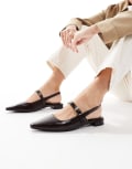 [London Rebel] London Rebel Luna sling back pointed toe flats in dark brown 37 DK BROWN PU