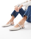 [London Rebel] London Rebel Luna sling back pointed toe flats in ecru-White 39 ECRU PU