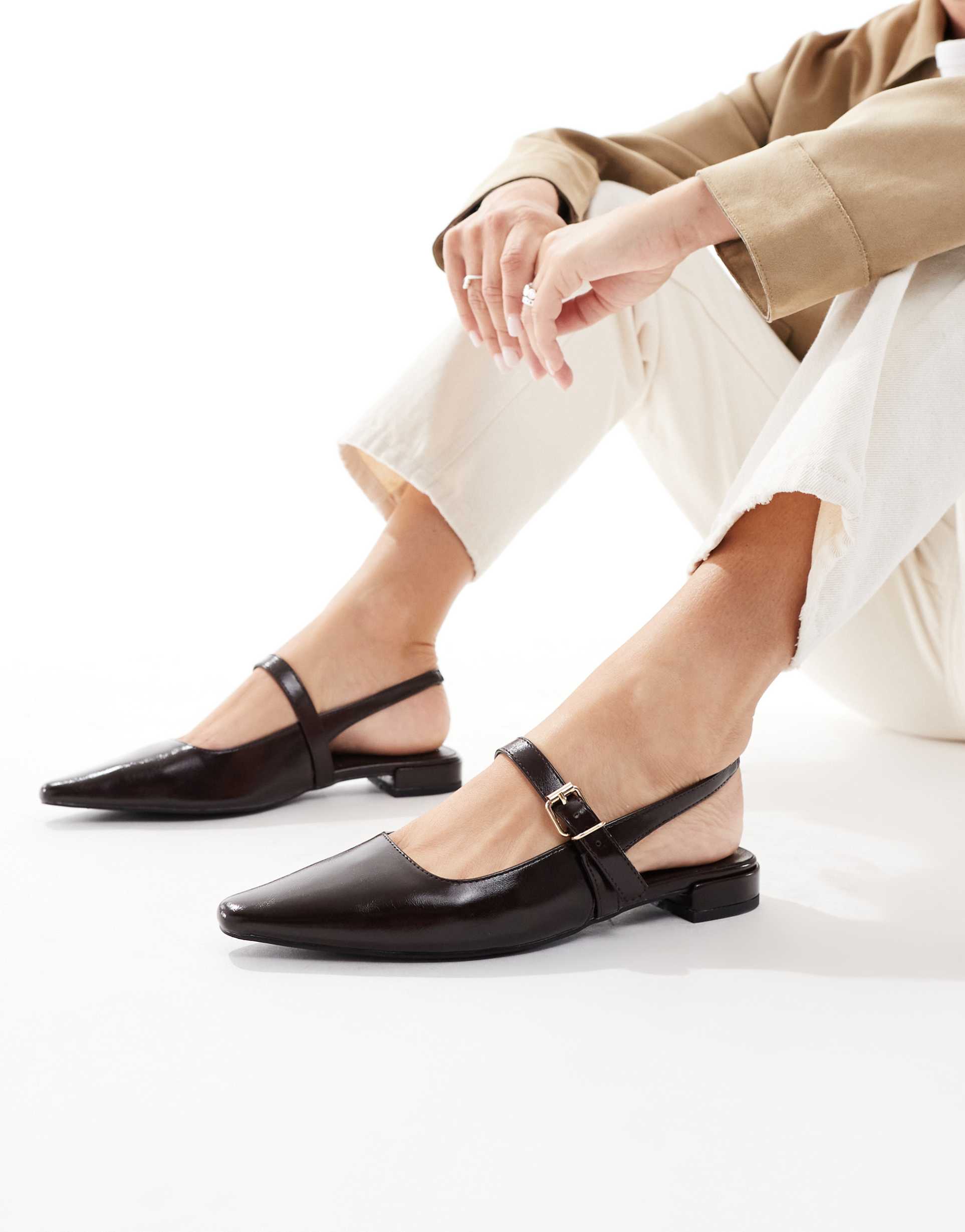 london rebel luna slingback pointed toe flats in dark brown