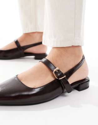 London Rebel Luna Slingback Pointed Toe Flats In Brown