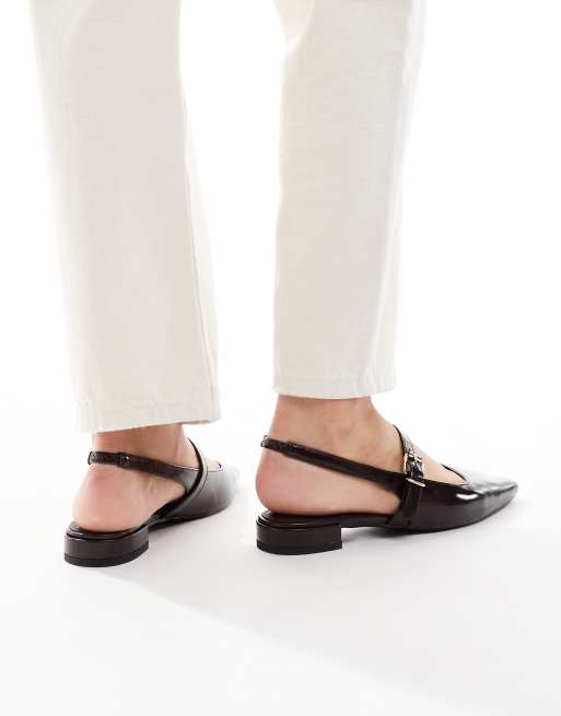 London Rebel Luna slingback pointed toe flats in dark brown, 3 of 4
