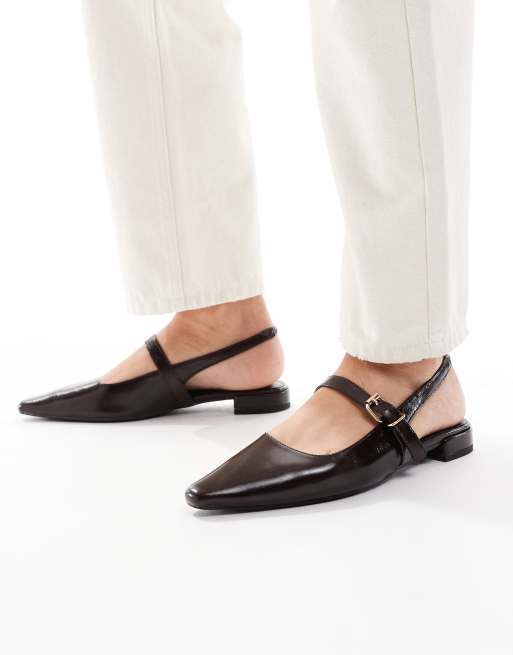London Rebel Luna slingback pointed toe flats in dark brown, 4 of 4