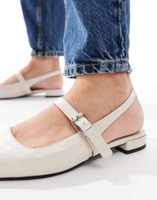 London Rebel Luna Slingback Pointed Toe Flats In White