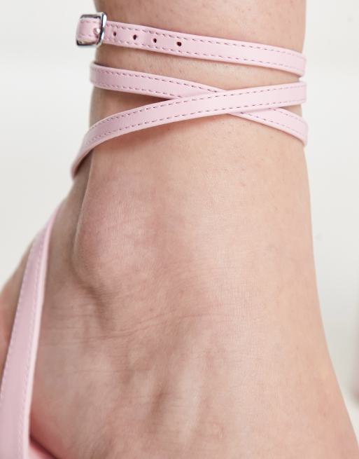 London Rebel - Lyserøde sandaler med bred plateauhæl, 4 af 4