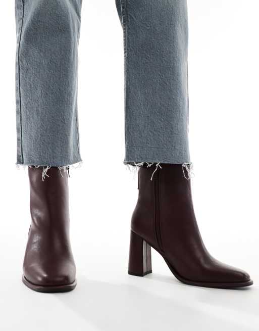 London Rebel – Maddie – Ankle-Boots in Burgunderrot mit Blockabsatz 