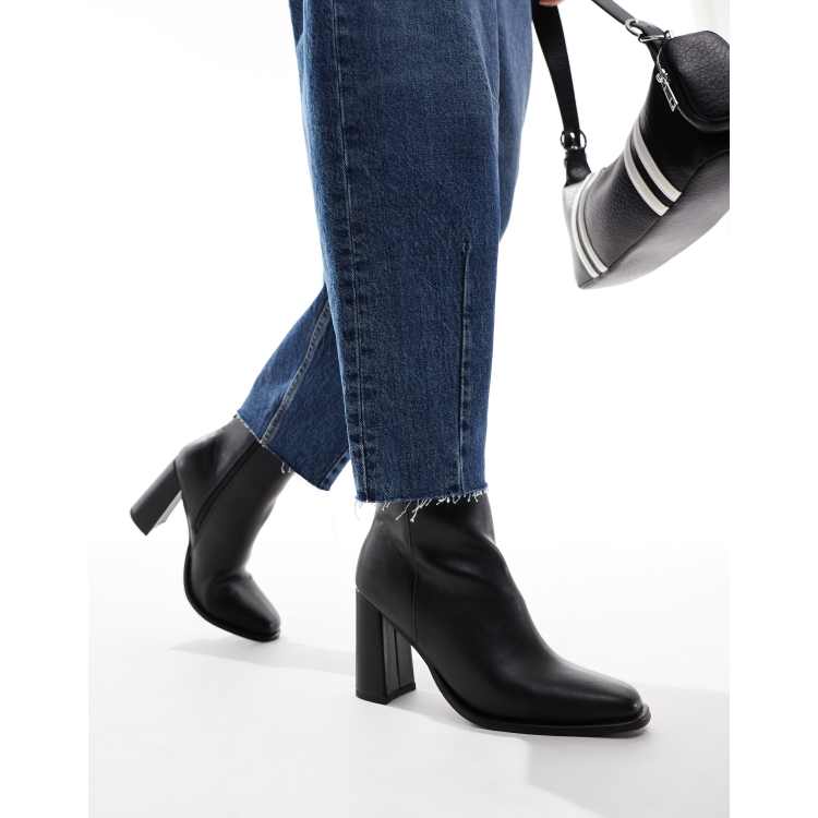 London Rebel Maddie Ankle Boots in Schwarz mit Blockabsatz