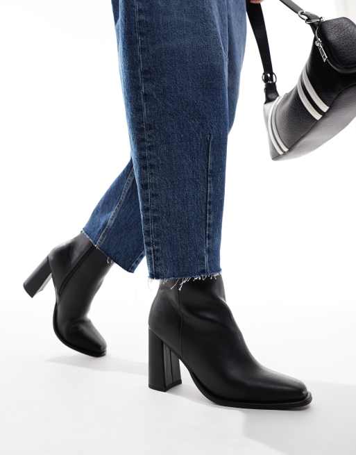 London Rebel Maddie block heel ankle boots in black