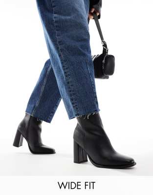 London Rebel Maddie wide fit block heel ankle boots in black