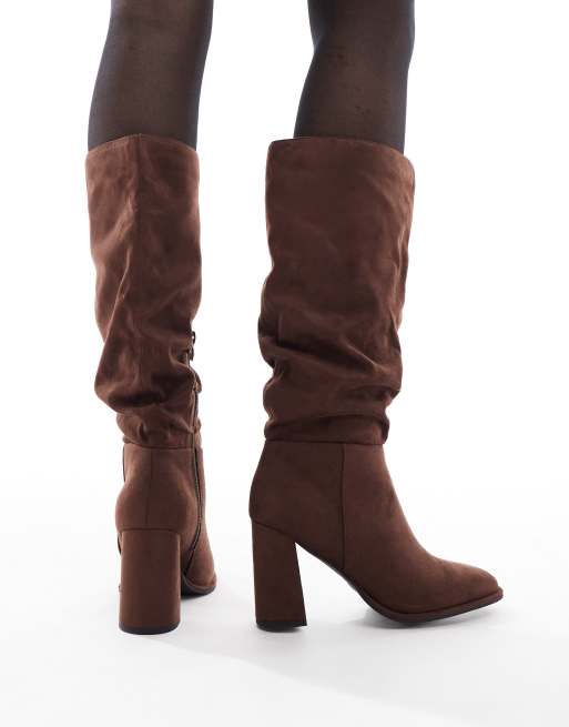 London Rebel - Maggie - Bottes amples à talon haut carré - Chocolat, 3 de 4