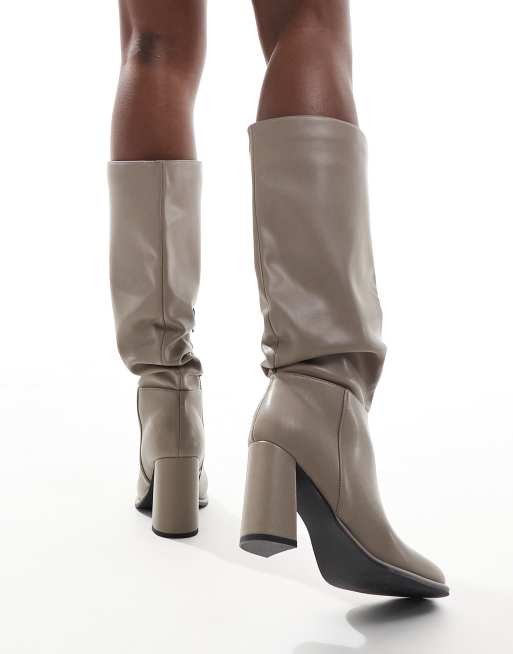 London Rebel Maggie Bottes amples a talon haut carre Taupe