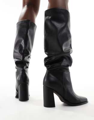 LONDON REBEL MAGGIE SLOUCHY BLOCK HEEL BOOTS 