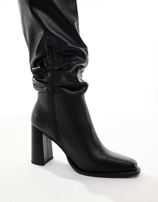 London Rebel Maggie slouchy block heel boots in black, 4 of 4