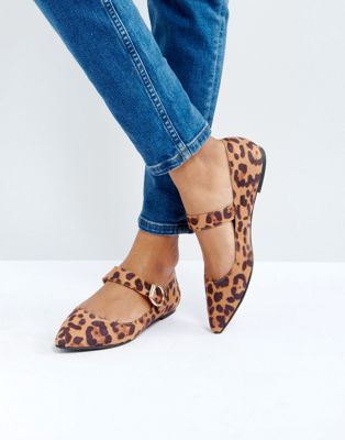 London Rebel Mary Jane Leopard Buckle Flat Shoe | ASOS