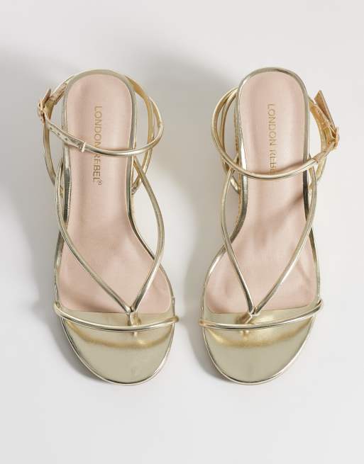 London Rebel - Mary - Sandales à brides et talon compensé - Doré, 3 de 4