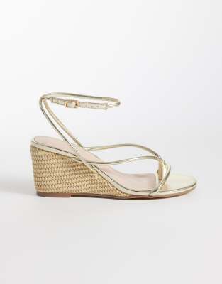 London Rebel - Mary - Sandaletten in Gold mit Riemchendesign und Keilabsatz