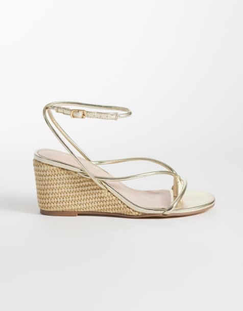 London Rebel Mary wedge heeled srappy sandals in gold - view 1