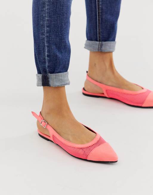 London Rebel mesh slingback ballet flats in neon ASOS