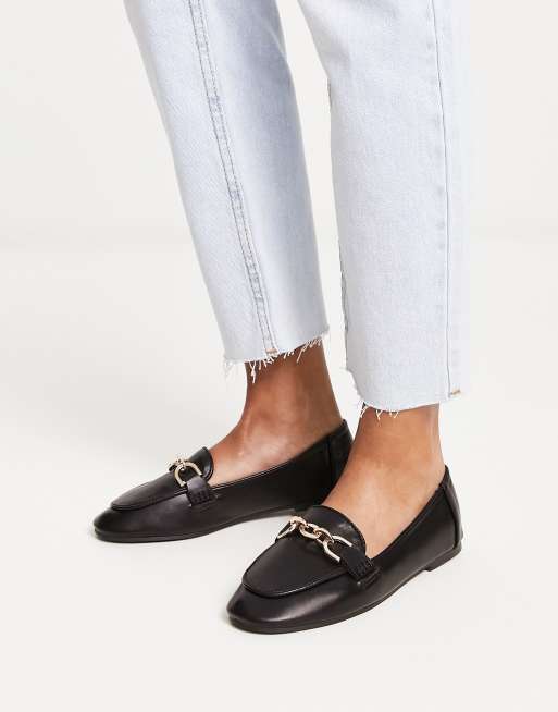 London Rebel metal trim loafers in black | ASOS