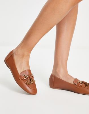 London Rebel metal trim loafers with tassle in tan