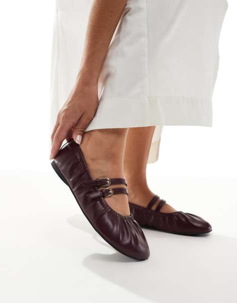 London Rebel - Mia - Ballerine arricciate con fascette color ciliegia scuro - view 1