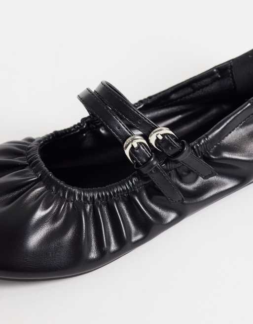 London Rebel – Mia – Geraffte Riemchen-Ballerinas in Schwarz, 2 von 4