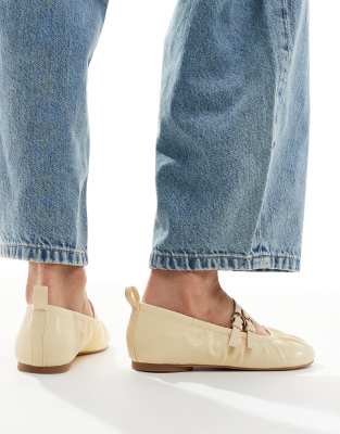 London Rebel Mia Strappy Ruched Ballet Flats In Yellow