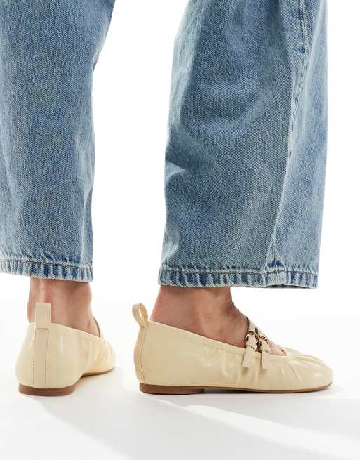 London Rebel Mia strappy ruched ballet flats in buttermilk yellow